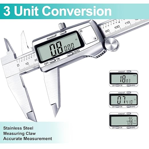 Kynup Digital Caliper 8 inch, Measuring Tool, Caliper Sets, Stainless Steel, Full Turn Off,Switch from Inch Metric Fraction, Micrometer Digital for Household, DIY(200MM)