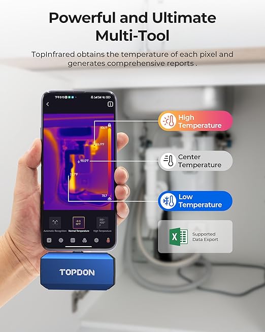 TOPDON TC001 Plus Thermal Camera for Android, 512 x 384 Super Resolution with Visual Camera, 256 x 192 IR Resolution, Dual-Lens Thermal Imaging Camera for Smartphones and Tablets, PC (not for iOS)
