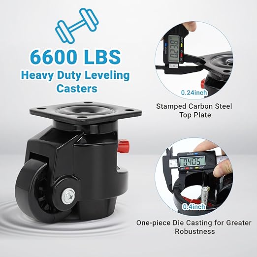 Nefish Leveling Casters Wheels with Ratchet Arm 6600 LBS, Heavy Duty Retractable Caster Wheel, Plate Swivel Workbench Castors, Durable Nylon Wheels & Leveling Feet for Machine, Industrial, Equipment