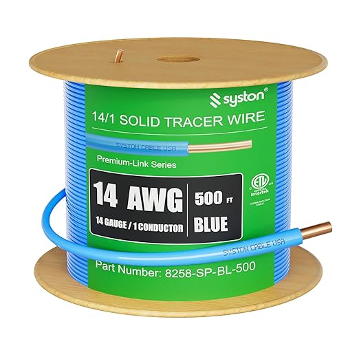 14 AWG Tracer Wire 600V 100% Solid Copper Conductor Direct Burial Underground, Blue Tracer Wire for Locating Underground Pipes and Lines Water Sewer Pipe Fiber Optic Gas Electrical Wire, 500 FT