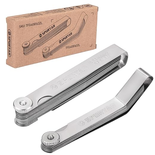 Spurtar Feeler Gauge Set Stainless Steel, 32 Blades Tapered and 16 Blades Offset Filler Gauge Set, Dual Marked SAE and Metric Feeler Guages for Spark Plug, Valve, Piston, Guitar