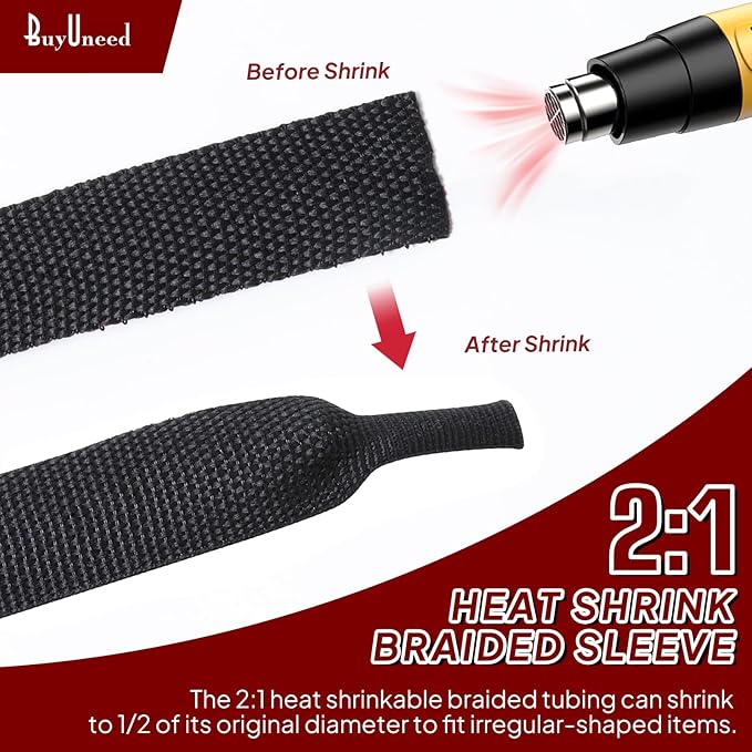 Heat Shrink Braided Sleeving Fabric Tubing 2 in 1 Wiring Harness Tubing Abrasion Resistant Cable Sleeve for Protection Wire/Sheath/Irregular Shape Hose (1/2"-13ft)