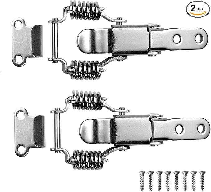 2 Pack Small Stainless Steel Spring Toggle Latch and Hook, Spring Draw Locking Catch Clamp Lacth with Screws for Toolbox Cabinet Boxes, 2-7/10 inch x 1 inch