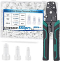 smseace 580pcs 3-Values Closed End Crimp Terminal with Wire Stripper Crimping tool 22-16/16-14/12-10AWG Wire End Caps Closed End Wire Connectors