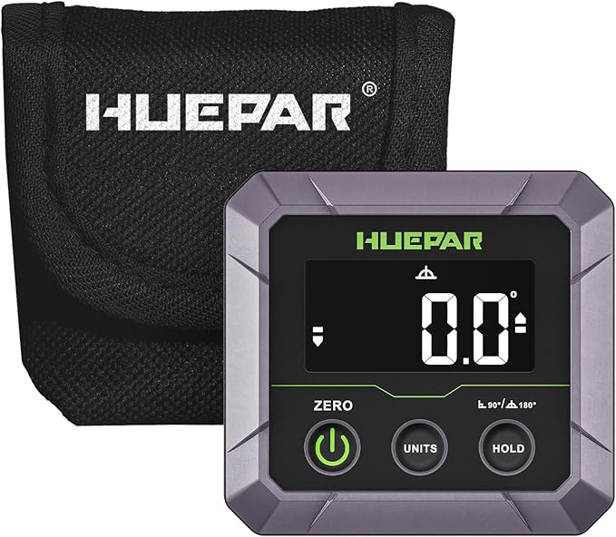 Huepar Digital Angle Finder Magnetic for Table Saw Blade, Woodworking, Bend Pipes Etc., Professional ±0.1° Accuracy Inclinometer with Calibration, 0-90 or 0-180 Digital Angle Gauge, VA LCD Display