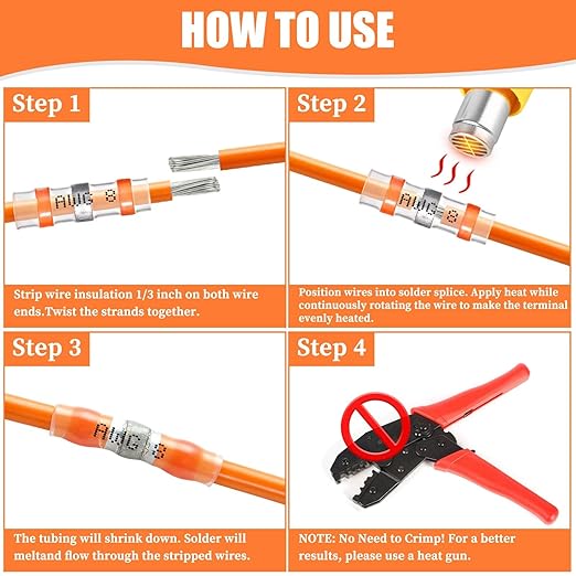 200PCS Solder Seal Wire Connectors Orange 8 AWG, Marine Grade Self Soldering Heat Shrink Wire Connectors Waterproof Insulated Electrical Butt Splice Wire Terminals for Automotive Boat Truck