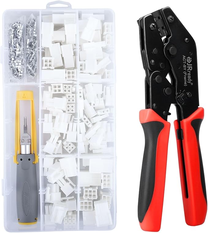 JRready ST6546 Mini-Fit Jr. 2 4 6 Pin Molex Connector Kit Crimping Tool 4.2mm Pitch Power Wire Connectors Receptacle Plug Housing 18-24AWG Terminals with Crimper Pin Extractor Tool