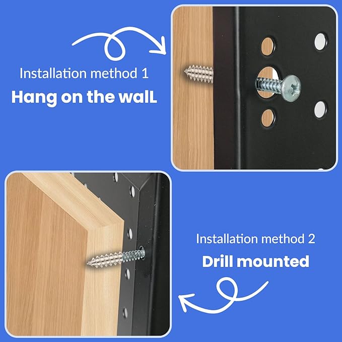 Heavy Duty 4 Panel 16" X 12" Metal Peg Board with 32 Varied Sturdy Hooks, Used for Tool Storage and Garage Organization. Peg Board Organizer Accessories, Black