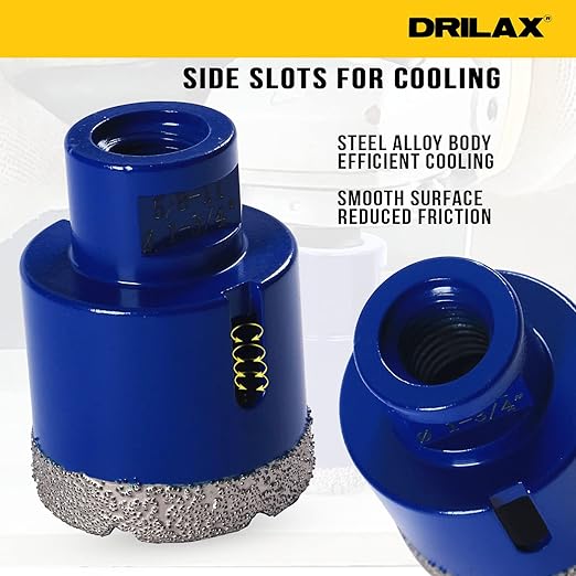 Drilax Pro Series 1-3/4 Inch Diamond Hole Saw for Angle Grinders | 1-3/8" Depth | 5/8"-11 Thread | Ideal for Drain Pipes, Vents, HVAC & Dry Drilling | Long Life