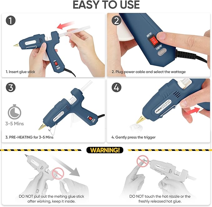 ROMECH Full Size Hot Glue Gun with 60/100W Dual Power and 21 Hot Glue Sticks (7/16"), Fast Preheating Heavy Duty Industrial Gluegun with Storage Case for Crafting, DIY and Repairs (Blue)