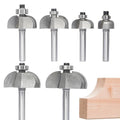 6pcs Cove Router Bit Set,1/4" Shank,Radius 1/8",3/16",5/16",3/8",7/16", and 1/2",Cove Edging Cutter for Wood Edge Profiling,Molding