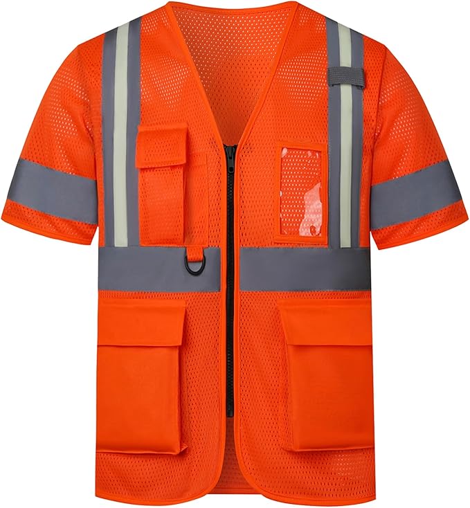 A-SAFETY Reflective Mesh Vest Class 3,with Pockets and Zipper