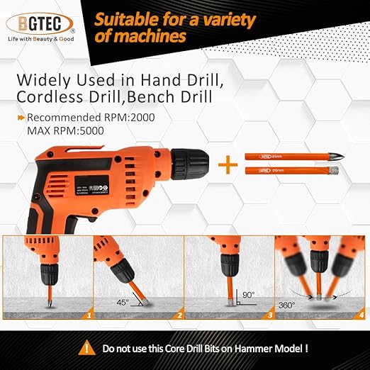 BGTEC Dry Diamond Drill Bits Set - 6/6/6/8/10/12mm Tile Drill Bits and 4pcs 1/4" 6mm Carbide Drill for Granite Marble Porcelain Ceramic