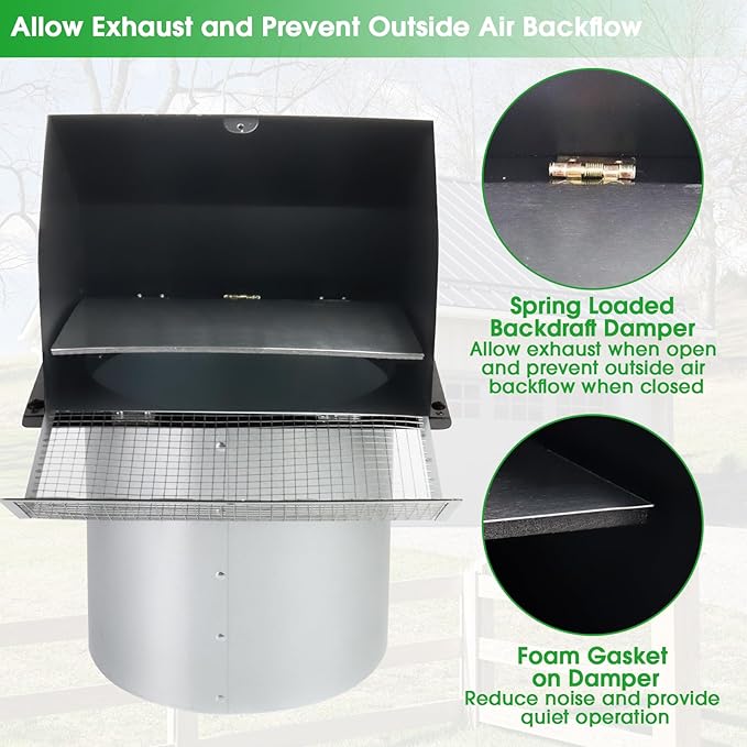 3 Inch Dryer Vent Cover Wall Vent Hood with Screen and Damper,Outdoor Dryer Vent Covers Outside Exhaust Vent Cover for Duct Air Ventilation,Wall Mount Extractor Vent Cap,Galvanized Steel,Black