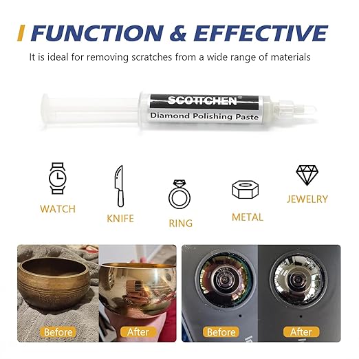 SCOTTCHEN Diamond Polishing Paste,100,000 Grit 0-0.25 Microns Lapping Compound with 50% Concentration of Diamond Powders for Jewelry, Metal, Ring, Glass, Coin,etc.-5 Gram