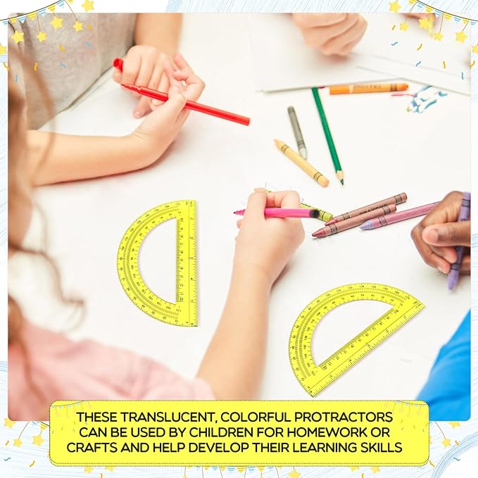 EBOOT Plastic Protractor Math Protractors 180 Degrees, 6 Inch, Pack of 2 (Yellow)
