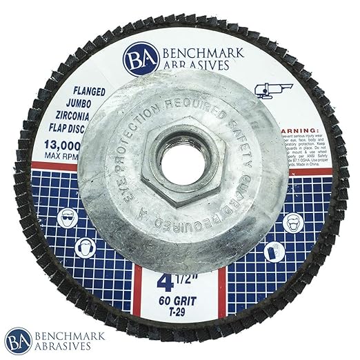 Benchmark Abrasives 4.5" x 5/8"-11 Premium High Density Jumbo Zirconia Type 29 Flap Discs 4 1/2 for Angle Grinder, Sanding Discs, Finishing - Grinding Wheels 4 1/2 Inch (10 Pack) - 60 Grit