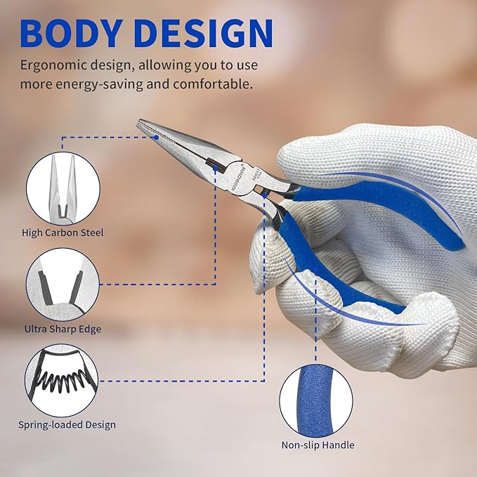 KAIHAOWIN Mini Needle Nose Pliers 5"-5 Pack KAIHAOWIN Small Long Nose Pliers with Wire Cutters, Spring Loaded Thin Needle Nose Pliers, Precision Pliers Set for Crafts/Jewelry Making/Tiny Project