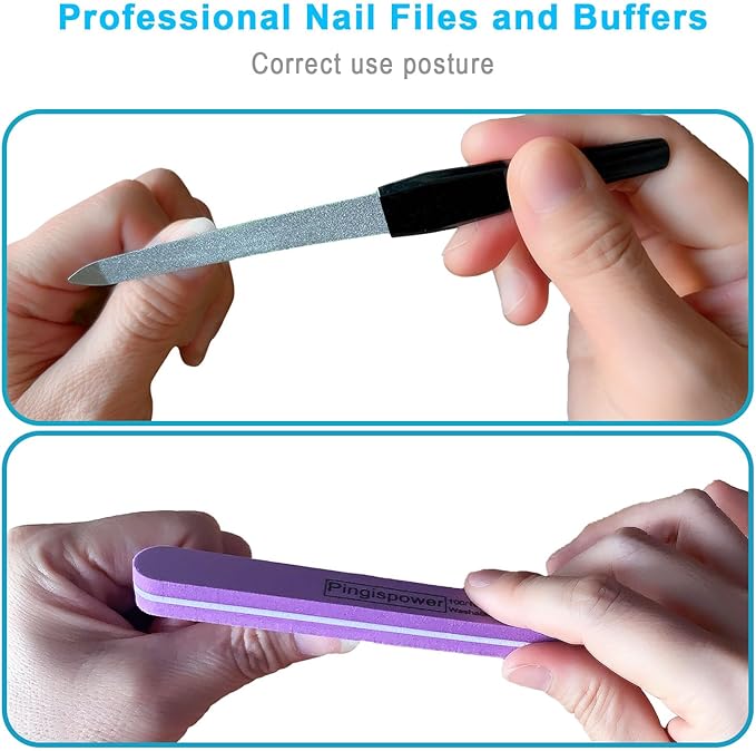 Nail File, 10PCS Professional Metal Nail Files and Buffers Block (100/180 Grit) for Natural Nails, Double Sided Washable & Reusable Manicure Kit for Women, Home & Salon Travel