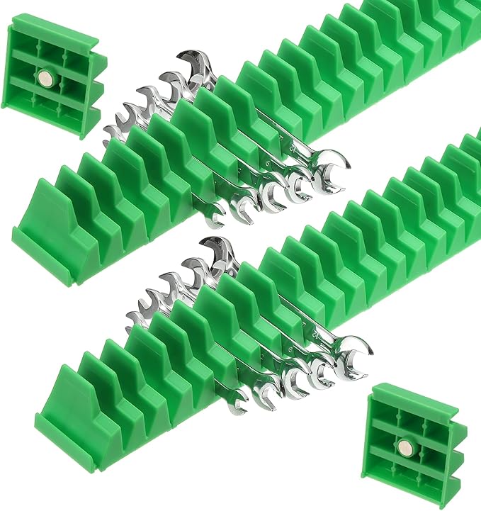 PATIKIL 46pcs Magnetic Wrench Organizer for Tool Box, Magnetic Modular Wrench Organizer Holder Toolbox Universally for 46 Tools Drawer Chest Ratcheting Offset Wrenches, Green