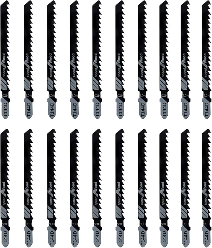 20-Piece T144D 4 Inch 6 TPI Assorted T-Shank Jig Saw Blades Set for Speed Cutting Wood