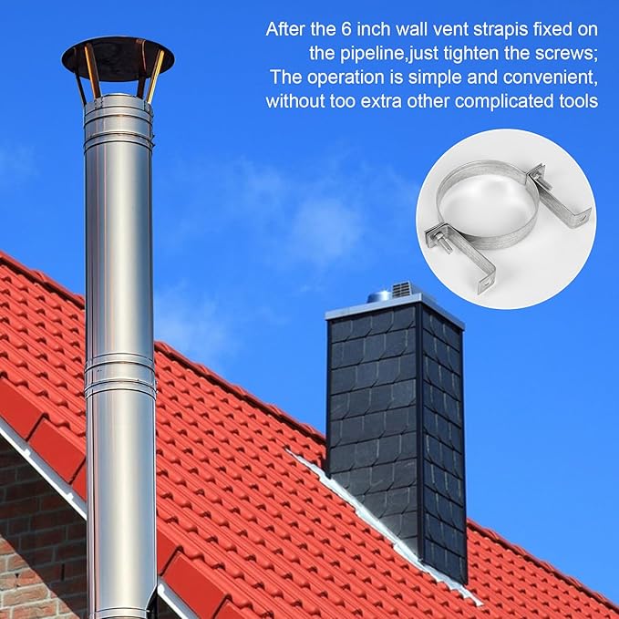 6 Inch Vent Wall Bracket, 2 Pcs Round Galvanized Iron Gas Vent Pipe Strap Rigid Split Ring Hanger