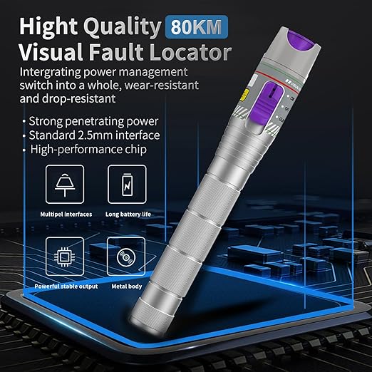 2PCS 80KM Visual Fault Locator for Fiber Optic Cables, VFL Supports FC/ST/SC Interfaces, Long-Range Fault Finder, Fiber Light Pen Tester, High-Precision OTDR Mapping Tool for FTTH, Telecom, Datacom