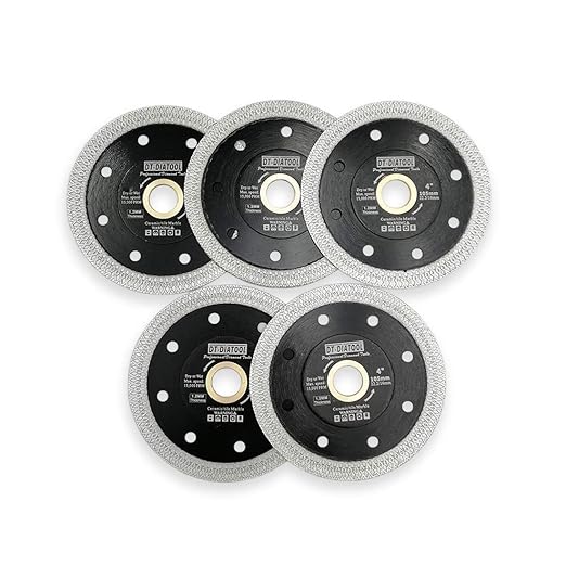 DT-DIATOOL Diamond Tile Blade 4 Inch 5pcs Diamond Turbo X Mesh Rim Segement Circular Saw Blade for Procelain Ceramic Stoneware Marble Granite Fits 5/8"-7/8" Arbor