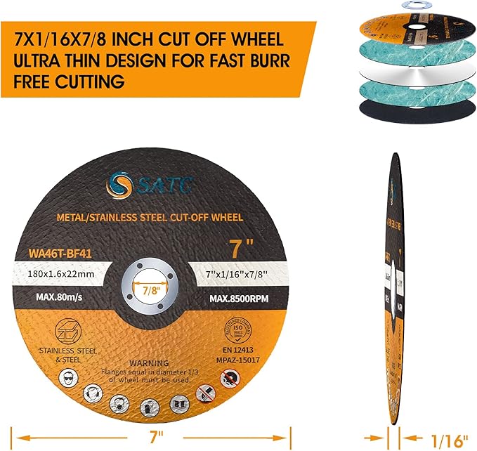 S SATC 7" Cutting Wheel 25 PCS Metal Cutting Blade 7 x 1/16 x 7/8 inch Cutting Disc Die Grinder Disc Fits Angle Grinder Air Tool