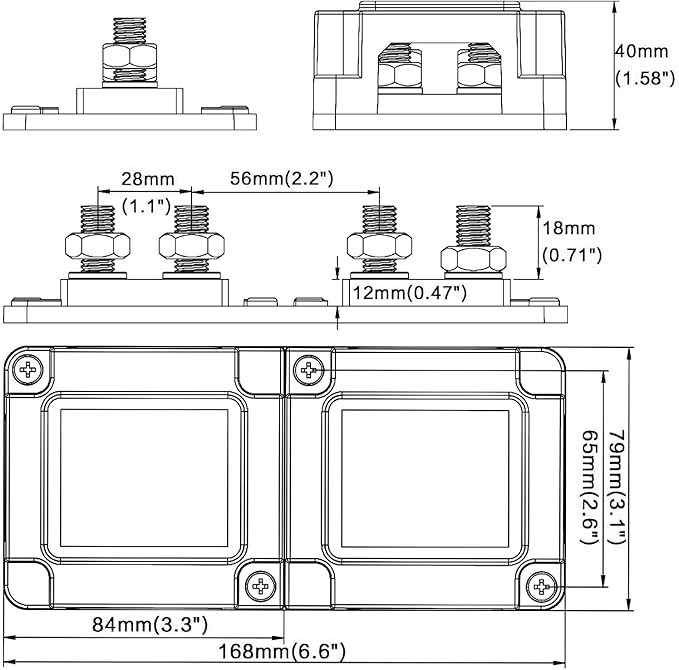 600A Bus Bar 12V Waterproof Power Distribution Block with 4 x M10(3/8") Terminal Studs Heavy Duty Marine Bus Bar Module Design for Automotive RV Car Marine Truck Boat