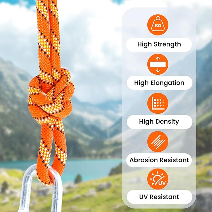 1/2inch 100ft Double Braid Polyester Rope, 48 Strands, 5290lbs Breaking Strength, Orange Arborist Rigging Rope for Various Indoor Outdoor Use Hiking Camping Swing Sailing