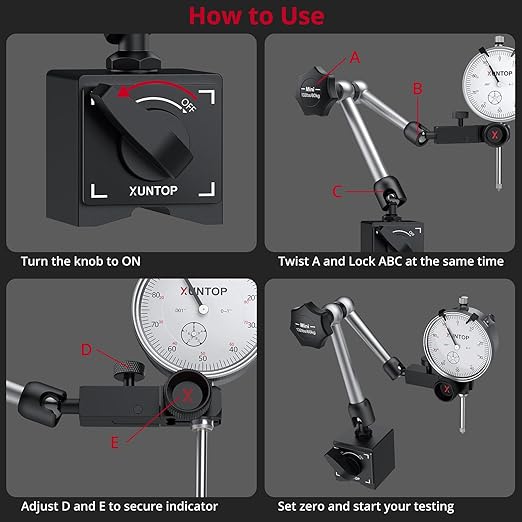 Dial Indicator 1inch/0.001inch with 132lbs/60kg Magnetic Base,Imperial Dial Test Gauge Set for Lathe,3D Printer,CNC,Car,Laboratory