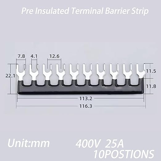 Terminal Block (8 Sets) 8Pcs 10 Positions Dual Row 600V 25A Screw Terminal Strip Blocks with Cover&8Pcs Pre-Insulated Barrier Termina Block Strip&80Pcs Insulated Fork Wire Connector