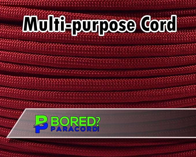 BORED? PARACORD! 550 lb Paracord - Ideal for Crafting, Camping, DIY Projects, Active & Military Outdoors - Strong Survival Rope - Tactical Parachute Cord Type III - Red 250 Feet