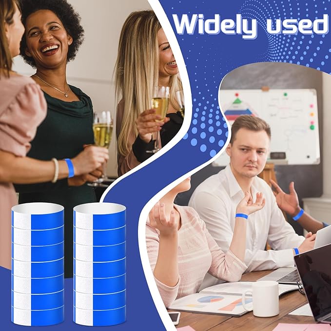 500 Pcs Blue Paper Wristbands for Events Waterproof Neon Wrist Bands Adhesive Concert Identification Wristbands Hand Bands for Events (Blue)