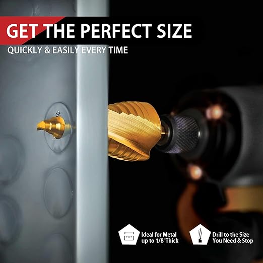 3PC Step Drill Bit Set, 1/4" Hex Shank High-Speed Steel Spiral Grooved Step Drill Bit for Sheet Aluminium Metal Wood Hole Drilling, 31 Step Sizes Taper Drill bit Set for DIY Lovers
