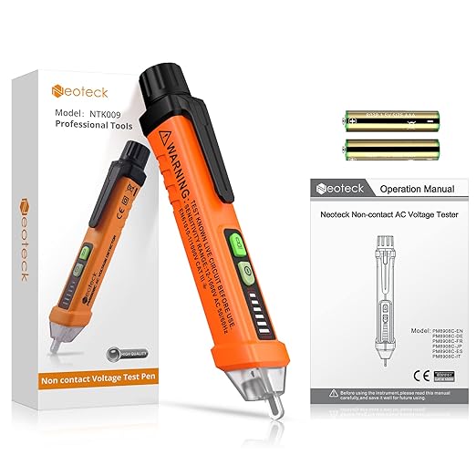 Neoteck Non-Contact AC Voltage Tester Pen, AC 12-1000V, LED Flashlight, Buzzer Alarm for Live/Null Wire Judgment