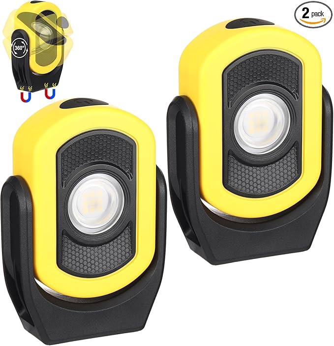 Retisee 2 Pcs 720 Lumens Magnetic Work Light USB Rechargeable LED Flashlight Portable Inspection Light for Car Repair Emergency Lighting Mechanics Workshop (Yellow)