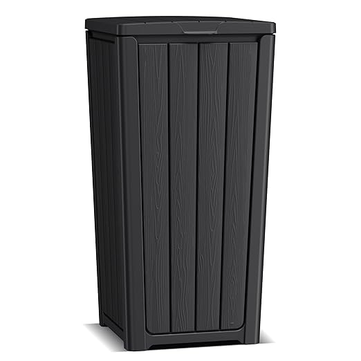 Vixzen 36 Gallon Kitchen Trash Can with Lid,Outdoor Waterproof Resin Waste Bin,Lightweight,Sturdy Garbage Bin for Patio,Kitchen,Backyard，Black