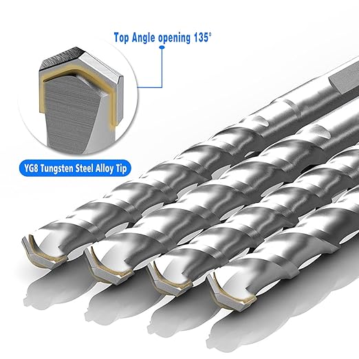 2-Piece 7/8" SDS Plus Drill Bits Rotary Hammer Drill Bit Set, Carbide Tipped for Drilling Concrete Cement Porcelain Tiles Ceramic Pots Stone Brick, Diameter 22mm, 160mm Long, SDS Plus Shank