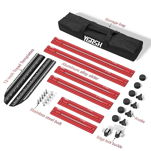 Stair Tread Template Tool - Precision Stair Gauge Measuring Tool with Self Locking Width, 8-72 Inches Lightweight Stair Tread Tool & Jig for Steps Measuring & Scribe, Red