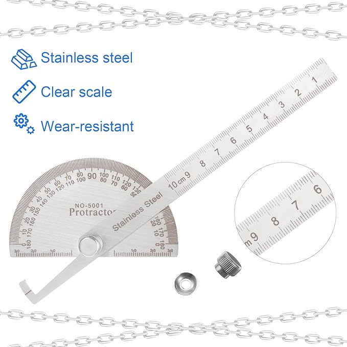 Stainless Steel Angle Protractor, 0-180° Round Head Protractor 0-180 Degrees Angle Finder Craftsman Ruler 10 cm Woodworking Rulers Measure Tool Machinist Tool Ruler Adjustable Woodworking