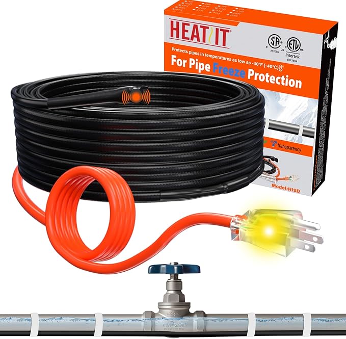 HEATIT Heat Cable for Pipes - Energy-Efficient Heat Tape, CSA & ETL Approved, Prevents Pipe Freeze, Durable, Long-Lasting, Versatile HISD 60ft, 7w/ft, 120V