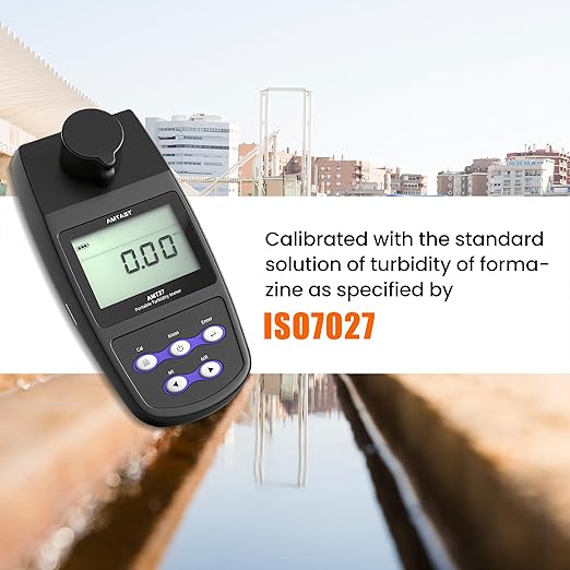 Digital Turbidity Meter with Ranges (0~1100 NTU/FNU, 0~275 EBC, 0~9999 ASBC) Handheld Turbidity Tester with Single & Continuous Modes Turbidity Gauge for Lab Water Treatment (Model AMT27)