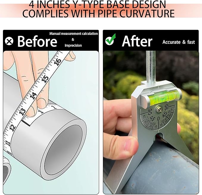 Upgraded Pipe Center Finder, Measure Pipe Diameter, Pipefitter Tools With Centering Head, Measure Pipe Diameter Over 0.5" & up With 4" Y-Type Base and Adjustable Dial Bubble Protractor