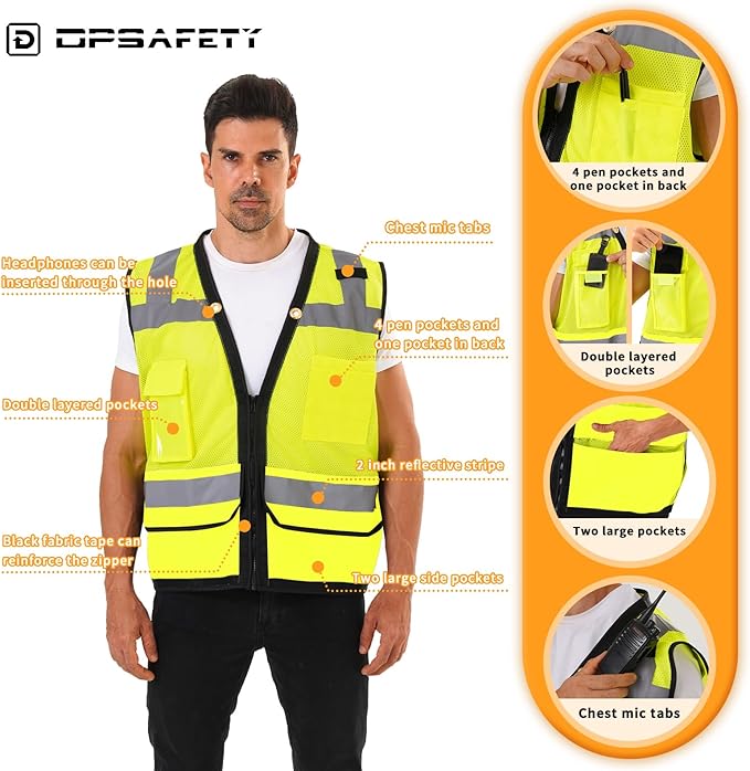 Reflective Safety Vest,Heavy Duty Class 2 Hi Vis Vest-Ansi/Isea Standard,Construction Work Safety Vest(Lime,2XL)