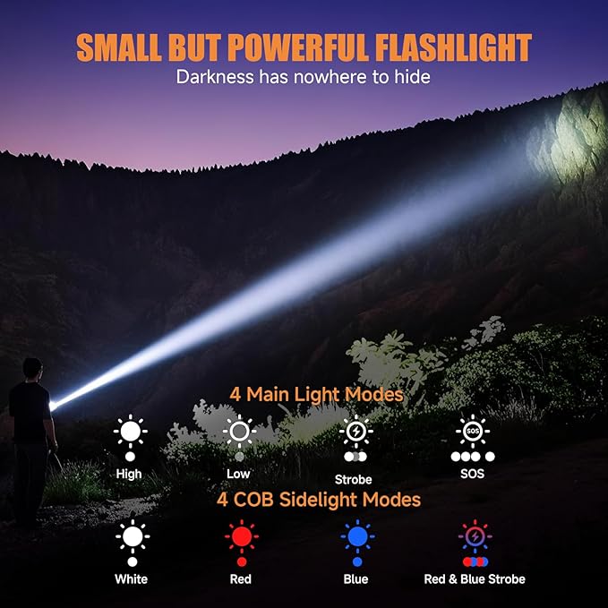 Rechargeable Tactical Flashlights High Lumens - Super Bright Small Powerful LED Magnetic USB C Flashlight, 8 Modes, Dual Button Waterproof Pocket Flash Light for Emergency, Car (1, Black)