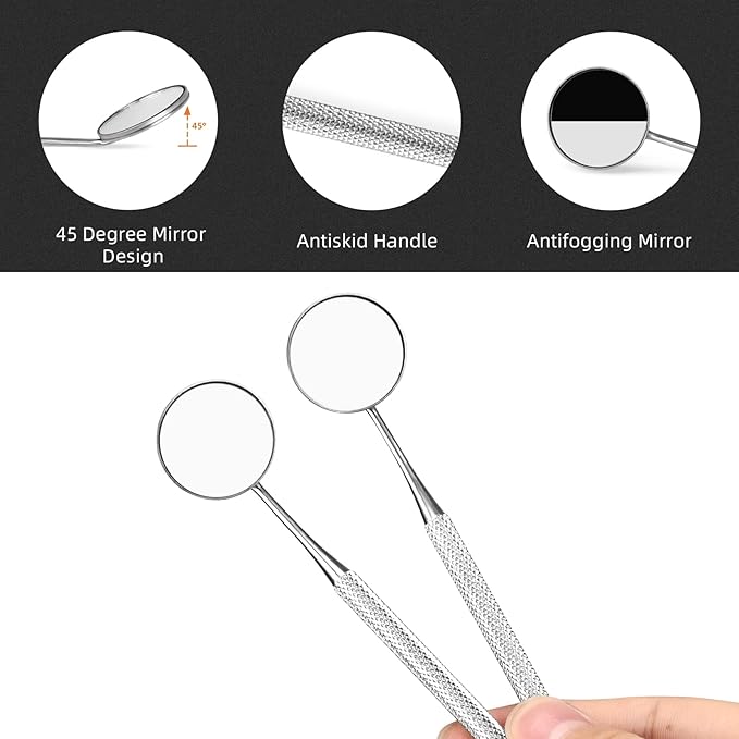 Dental Mirror Stainless Steel with Handle 6.5", Dentist Tool for Teeth Cleaning Plaque, Mouth Inspection, Lash Extension Mirror, Eyelash Extensions Dental Mirror Inspect Instrument Makeup - Pack of 2