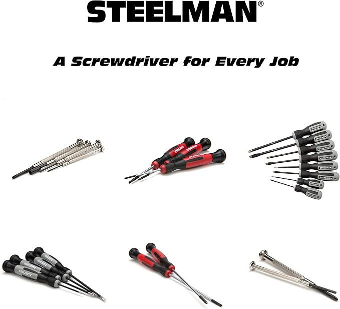 STEELMAN Precision Steel Shaft 6-Piece Electronics Screwdriver Set, Variety of Slotted/Phillips Sizes, Swivel-Head, Storage Case Included