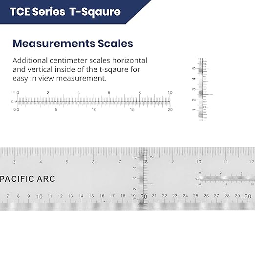 Pacific Arc 18 Inch T Square, Traditional Acrylic Graduated in Inch and Metric, Detachable Head